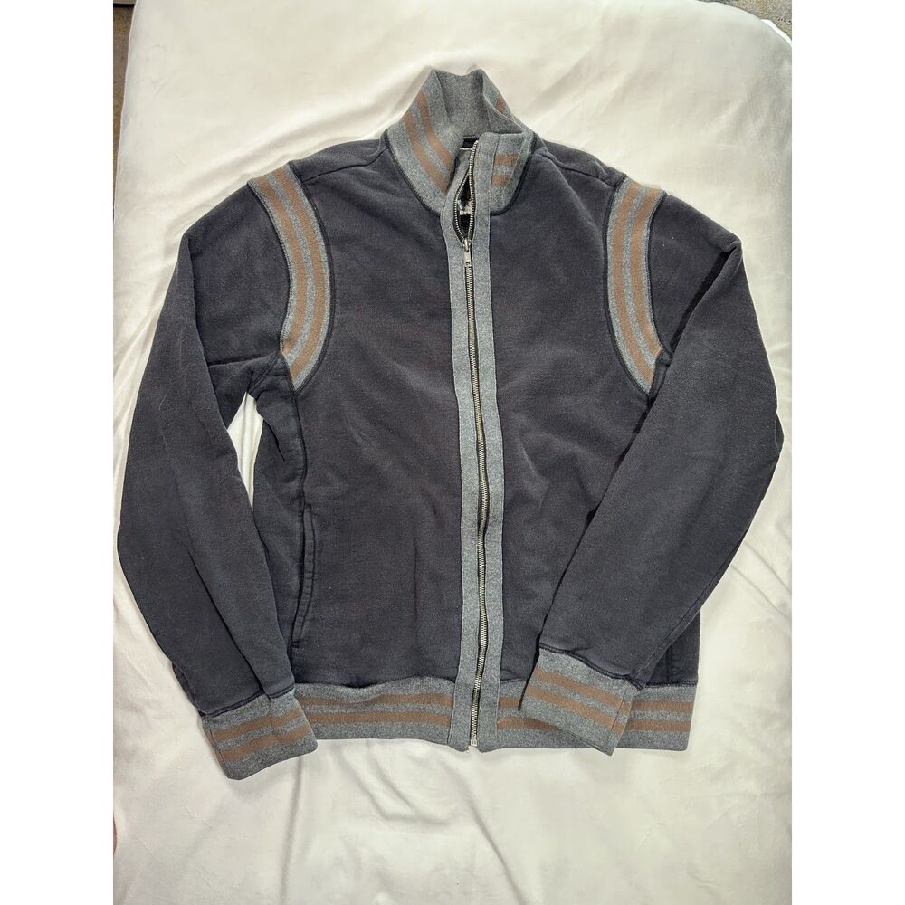 Vintage Guess Jeans Full Zip Sweatshirt Track Jacket Grey Brown Striped Trim
